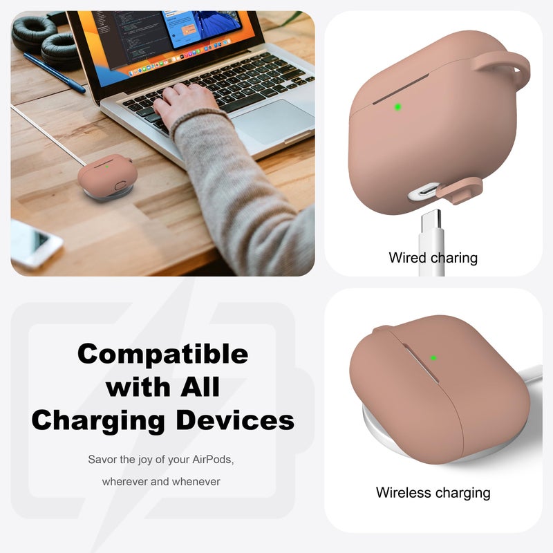 R-fun for AirPods Pro 2nd/1st Generation Case with Cleaner Kit,Soft Silicone Protective Case Cover for Apple AirPod Pro 2/1 for Women Men,AirPods Pro Case Accessories with Keychain,Milk Tea - Image 3